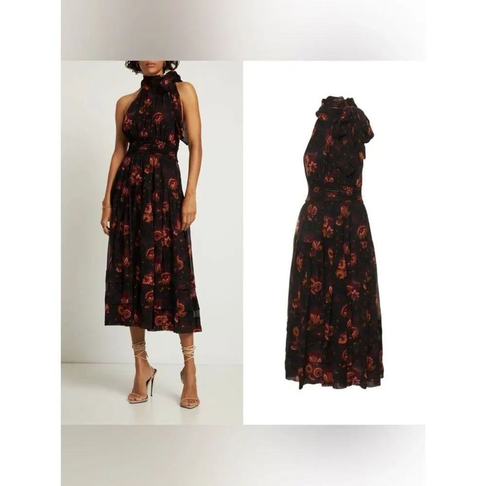 ULLA JOHNSON $790 Maya Printed Silk Midi Dress